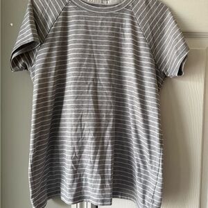 Athleta Gray Striped Short Sleeve Tee